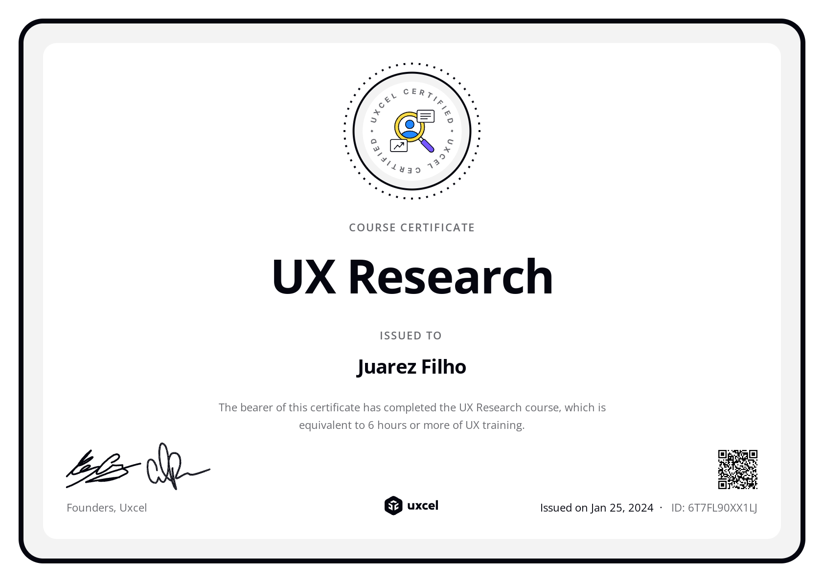 Juarez Filho's certificate